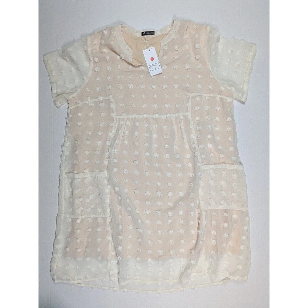 MIHOLL Dusty Pink & Ivory/Cream Swiss Dot Shift Dress XXL (2 dresses) - Picture 4 of 16